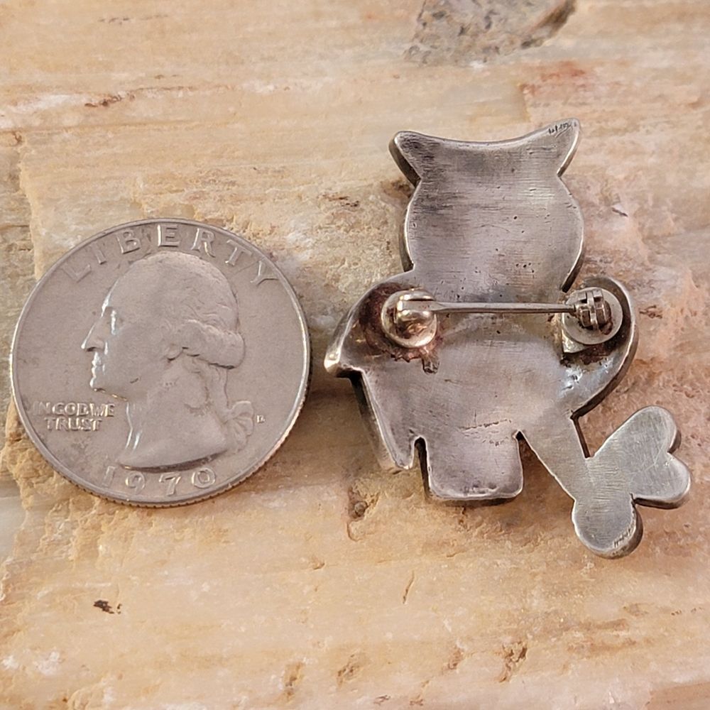 Old Pawn Zuni Sterling Owl Turquoise MOP Abalone Red Coral Brooch Pin - Picture 6 of 6